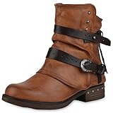  SCARPE VITA Damen Stiefeletten Biker Boots Leicht Gefütterte Booties Schnallen 150201 Hellbraun Schnallen Leicht Gefüttert 40