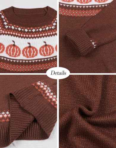 Image of Women's Fair Isle Sweater Crew Neck Long Sleeve Heart Sweater Vintage Tops
