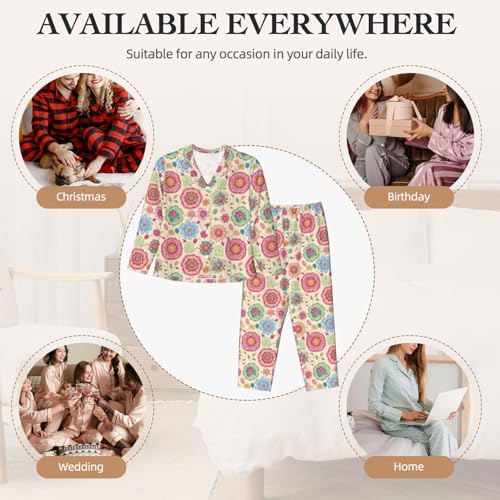 Image of Women'S Long Sleeve Pajama Set Soft Loungewear Button-Down Top & Elastic Waist Pants S- 2XL