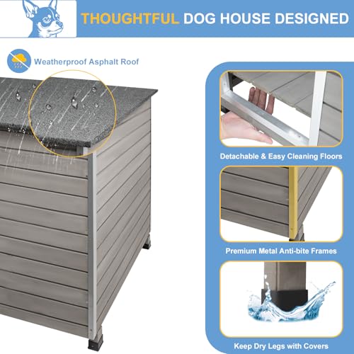 Ketive KET-DOG-63 House Outdoor & Indoor, Wooden Dog Kennel With Raised Feet For Small To Large Dogs, Dog Houses With Removable Floors, Weatherproof Asphalt Roof Kennel thumb #3