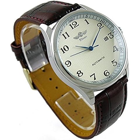 MASTOP Men's Classic Automatic Mechanical Day Calendar Luxury Leather Band Watch Cover