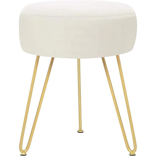 GERANT Multifunctional Vanity Stools - Velvet Round Ottoman Modern Dressing Stool -Upholstered Footrest Stool - Side Table Footstool with Golden Metal Leg for Living Room, Bedroom(Beige)