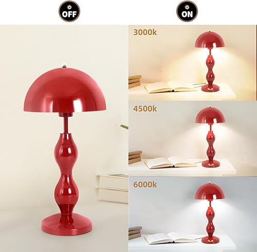 Miniatura 3 de Lámpara de mesa de hongos, lámparas únicas de maceta para dormitorio, bonita lámpara de escritorio LED roja, lámpara moderna de mediados de siglo