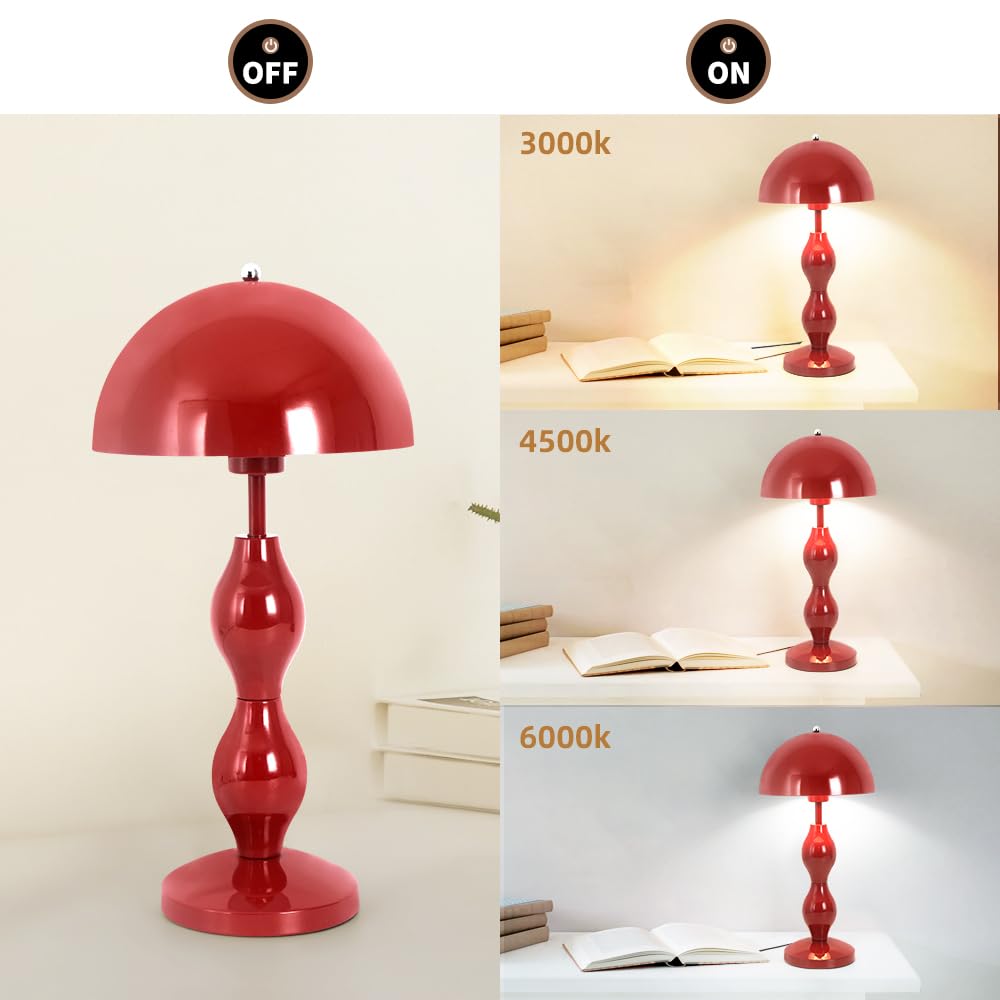 Pilz Lampe Rote,Pilz Tischlampe,Nachttischlampe E27 | Schreibtischlampe Retro,Für Kinderzimmer,Schlafzimmer,Büro,Tastenschalter,Lesestischlampe,Mushroom Lamp