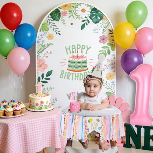 Image of Wild Flower High Chair Banner for First Birthday Party Decoration | Pink Floral Wild One High Chair Tassel Banner for Girls Wildflower 1st Birthday Backdrop Decors Baby Shower Party Supplies