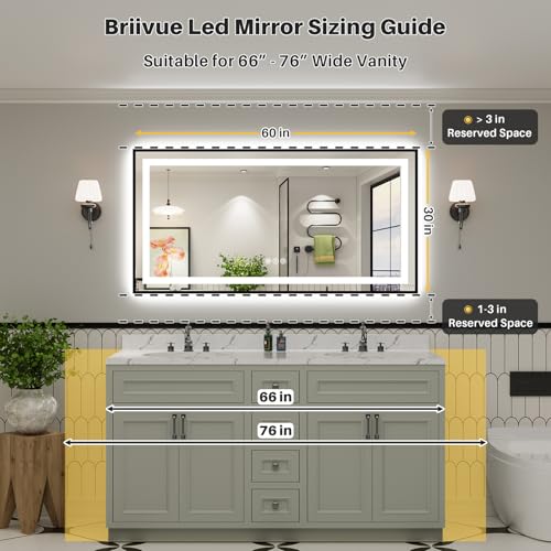 Image of 60x30 Inch LED Bathroom Mirror with Black Frame, Backlit & Front Lit, Anti-Fog Lighted Bathroom Vanity Mirror for Wall, Memory Function, Dimmable, HD Tempered Glass, Shatter-Proof