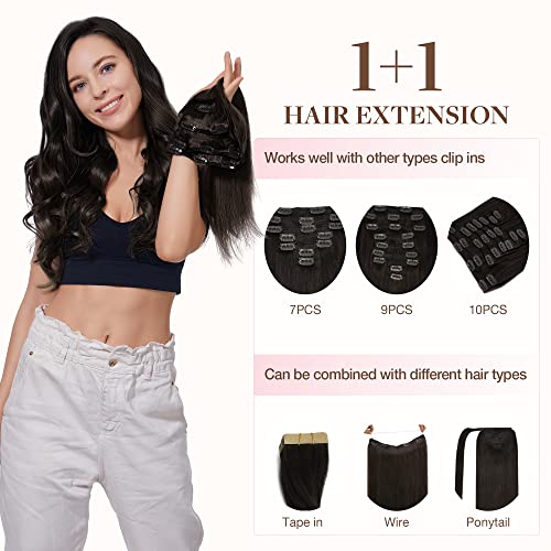Image of GOO GOO Clip in Hair Extensions Real Human Hair, Remy Human Hair Extensions Clip ins for Women, Natural Human Hair, 18inch 70g 4Pcs, 2 Dark Brown