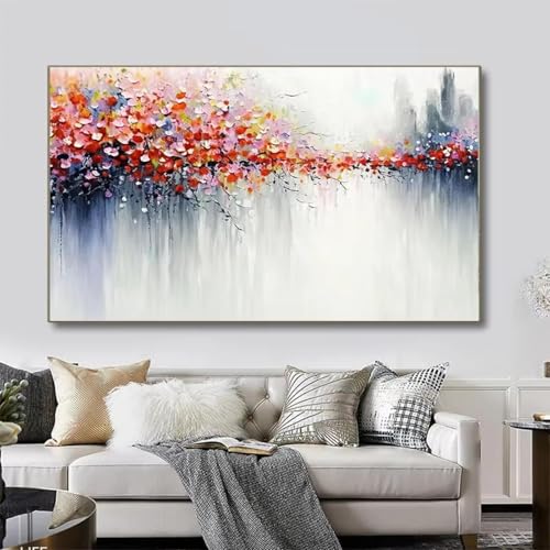 Pósteres e impresiones de flores coloridas, pintura al óleo floral abstracta impresa en lienzo, imágenes artísticas de pared, decoración para sala de estar, 80 x 120 cm (31 x 47 pulgadas), sin marco
