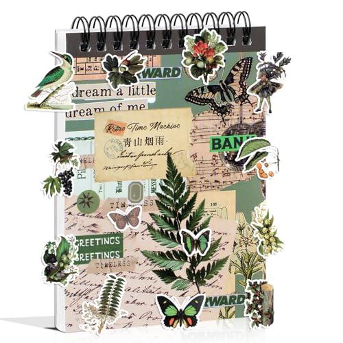 Dwpetzo 488PCS Vintage Scrapbook Stickers, 50 Sheets Precut Washi Stickers Book for Journaling, Green Ephemera for Junk Journal Supplies, Scrapbooking, Bujo, Collage, Adults Crafts Arts