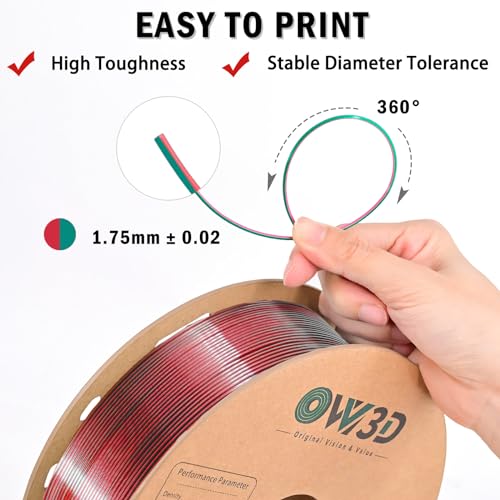 Image of OVV3D PLA Filament 1.75mm Dual-Colors, Christmas Red Green Silk PLA Filament,3D Printer Filament Rainbow PLA Filament, 3D Printing Filament + /-0.02mm, 1kg /2.2lbs
