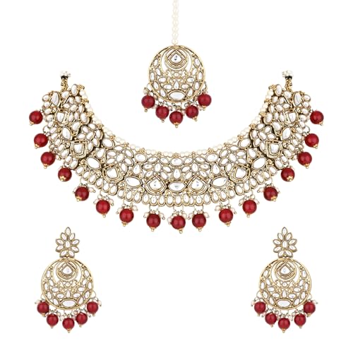 I Jewels Gold Plated Traditional Handcrafted Kundan Pearl Choker Necklace Jewellery Set For Women/Girls (Maroon) (B0DB6399RC) Amazon Price History, Amazon Price Tracker
