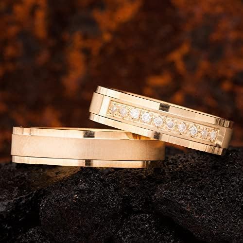 Conjunto de anillos de boda Chapado en oro de 14 quilates Conjunto de alianzas de boda a juego Conjunto de anillos de bodas de plata personalizados para hombre y mujer