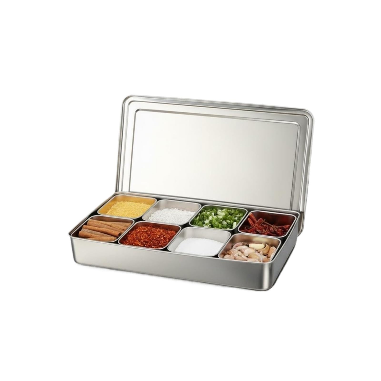 UBOHUZ Stainless Steel Condiment Box Easy To Clean Multi-Compartment Seasoning Container Set Multipurpose for Kitchen Condiment(8 Compartment)
