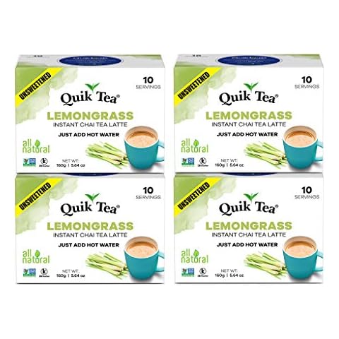 QuikTea Unsweetened Lemongrass Chai Latte (Packaging May Vary) 10 Count (Pack of 4) Cover