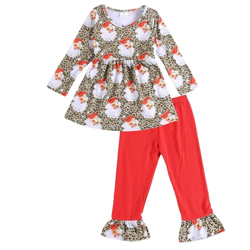 Image of Thanksgiving Toddler Girls Turkey Outfits Set Ruffle T-Shirt Dress and Pants Outfit Set 3-8Years