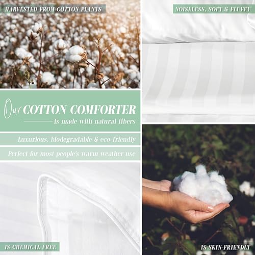 Image of Elegant Comfort Premium Hotel Quality 100% Egyptian Cotton, 3-Piece Stripe Down Alternative Cotton Comforter Set - Box Stitched - Duvet Insert with 4 Corner Tabs, King, White