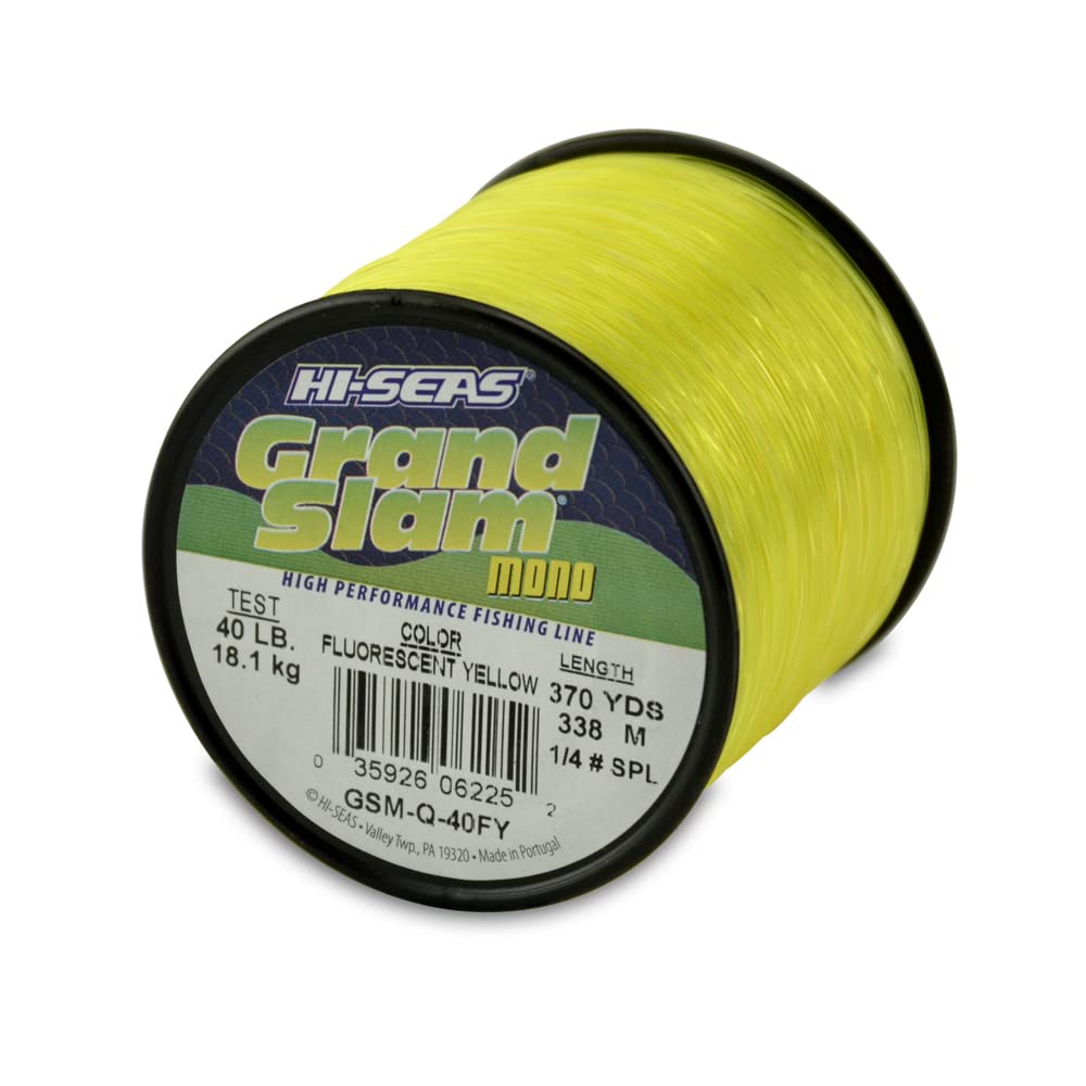 HI-SEAS Grand Slam Monofilament Fishing Line - Strong &amp; Abrasion Resistant in Clear, Pink, Green, Smoke Blue, Fluorescent Yellow Freshwater &amp; Saltwater – Quarter Pound Spool