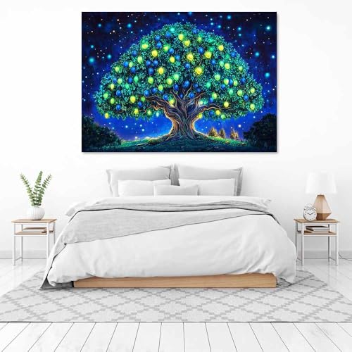 Impression sur toile arbre de vie vert grand format salon