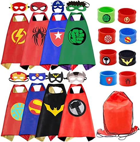 RioRand Kids Dress Up 8PCS Superhero Capes Set and Slap Bracelets for Boys Costumes Birthday Party Gifts