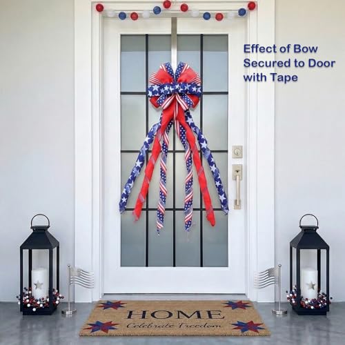 Large 4th of July Tree Topper Bow 52x13 Inch, Pre-Tied Patriotic Ribbon for Wreath, Memorial Day Ornaments with Long Wired Edge Streamer for Outdoor Front Door Holiday Indoor Decor (Red Blue White) by Montekin - Used condition - Image 9