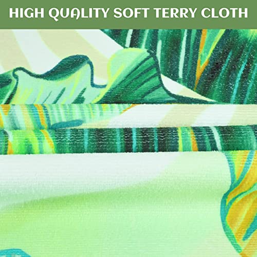 3Pcs Green Leaf Bathroom Towel Set Include Beach Towel, Hand Towel And Wash Towel, Tropical Leaf Bath Towel Set For Bathroom Decor, Super Soft Water Absorbent Beach Towel For Travel, Swim, Sport #TOP3