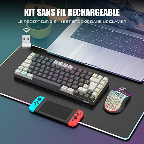 RedThunder K84 – Juego de teclado y ratón inalámbrico para Gamer, AZERTY francés, mini teclado con conexión inalámbrica de 2,4 GHz, teclado retroiluminado RGB y ratón inalámbrico 7200 DPI para PC Mac