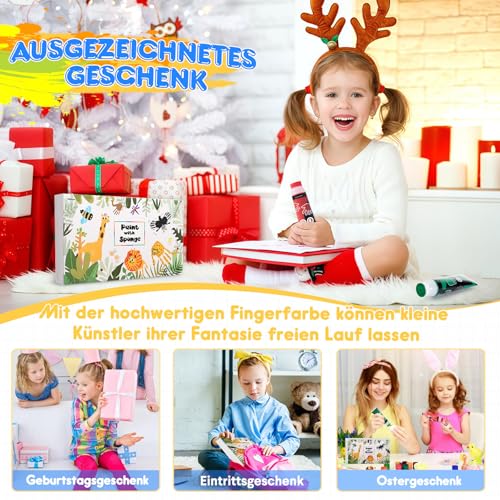 Taricor 8 Farben Fingerfarben Kinder Ungiftig, 8 x 75ml Fingermalfarben mit Schwammaufsatz für Kinder Baby Handabdruck Fußabdruck Set, Geschenk zur Früherziehung von Kindern, Handgemachte Malerei