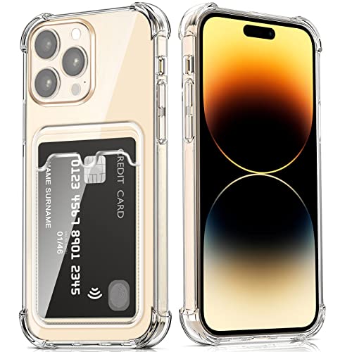 DEVASO Hülle für iPhone 14 Pro Max mit Kartenhalter Transparent Crystal TPU Silikon Schutzhülle Kratzfest Handyhülle Kunststoffhülle