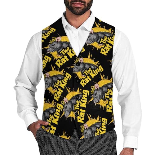 The Rat King Cute Men's Suit Vests Business Formal Dress V-Neck Waistcoat Tops with 2 Pockets