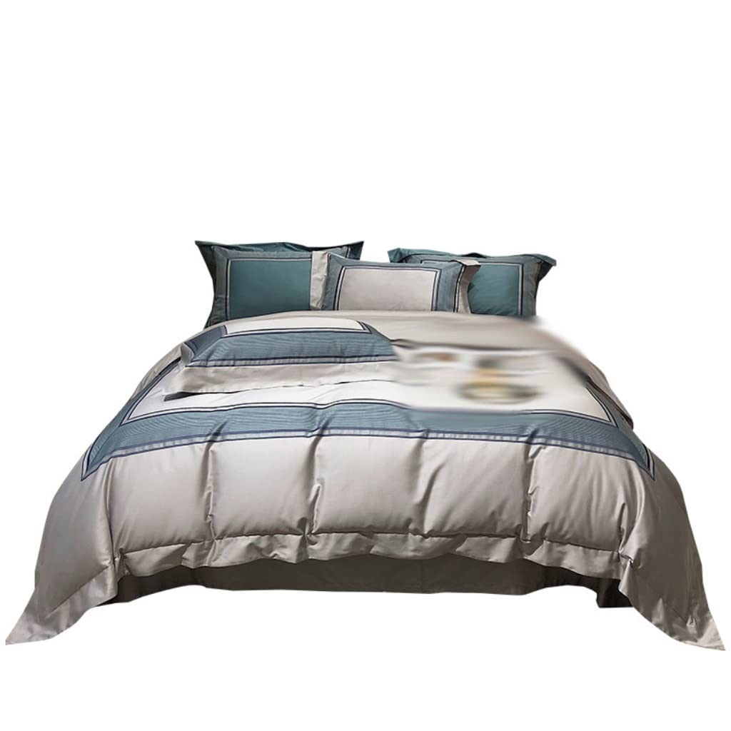 Blaue und weiße farblich passende Baumwoll-Bettwäsche, Heimtextilien-Bettwäsche, bunter Jacquard, vierteiliges Villa-Set, 200 x 230 cm (D 220 x 240 cm)