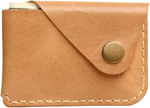 Miniatura 2 de Handmade cowhide card holder ultra-thin mini portable front pocket card case (Light yellow)