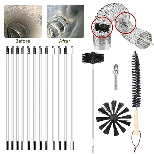 14 Stk Kaminbürste Stange Set, Kanalentlüftungs Reinigungs set,Bürste für Schornstein Ofenrohre mit 12 Flexible Nylonstangen 410 mm und 2 Bürstenköpfe,Reinigungsbürsten Kit für Kamin/Abwasserrohr
