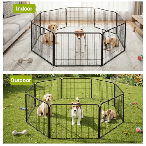 Image of BestPet Dog Playpen 24 Inch 8 Panels Heavy Duty Metal Pet Exercise Pen Indoor Outdoor Without Door Fence Panels Anti-Skid Expandable Design