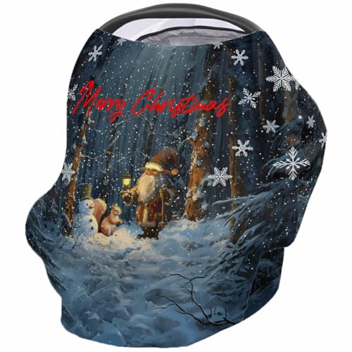 Nursing Cover for Breastfeeding Scarf, Snowflake Forest Merry Christmas Dwarf Squirrel Baby Car Covers Super Soft Multi Use for Canopy Shopping Cart Cover Blanket Stroller Cover