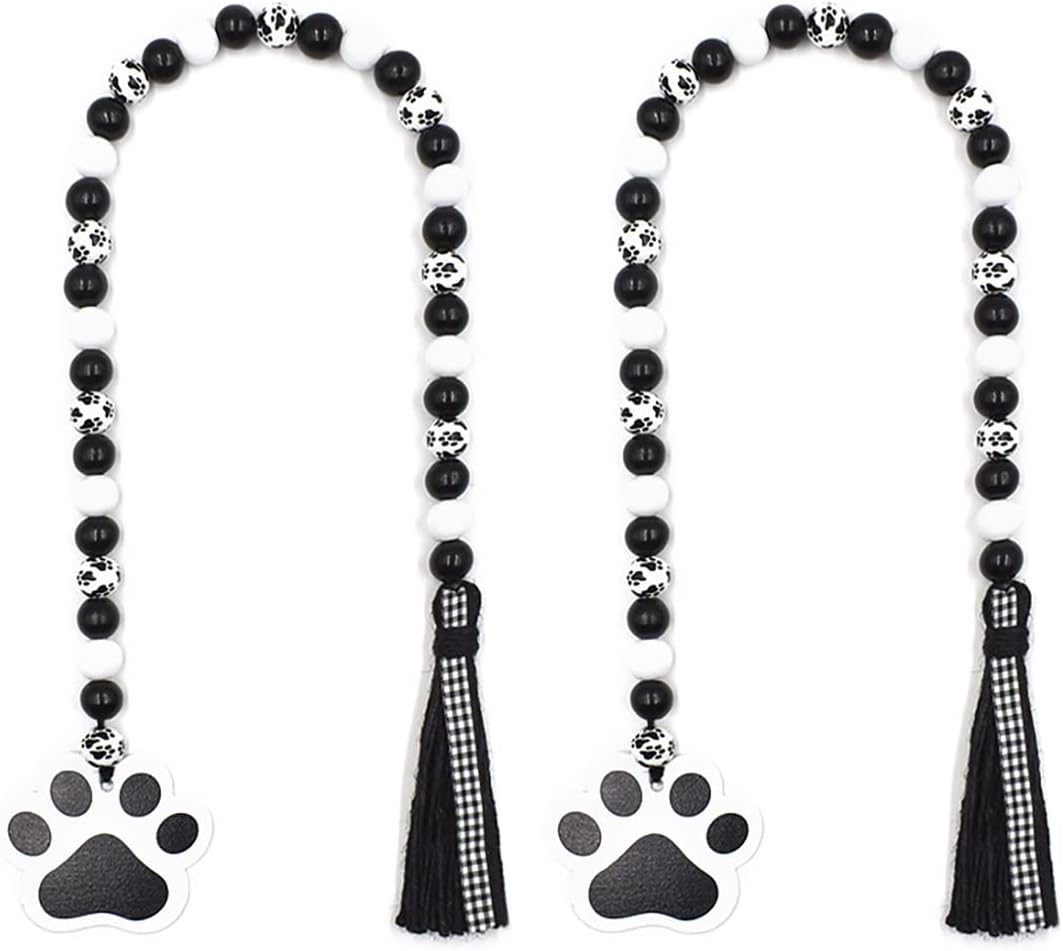 Decoendiy 2Pcs Wooden Beads Garland with Tassel, Dog Paw
