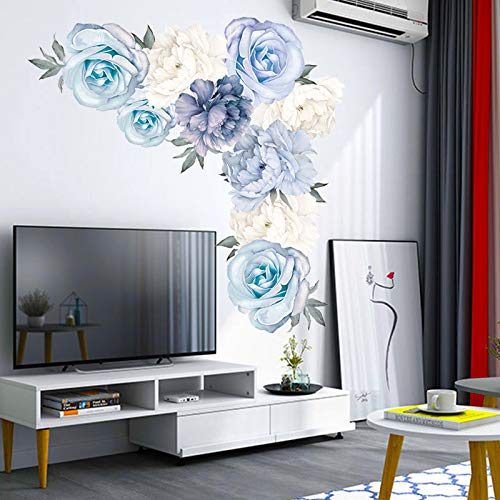 Vinilo Decorativo Floral Peonía Azul y Blanco 3D miniatura 3