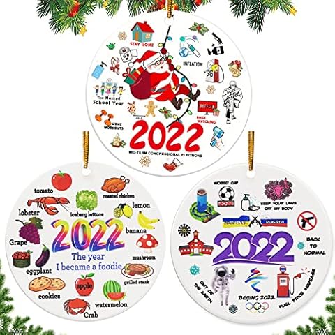 2022 Christmas Ornaments,3 Pcs Double-Sided Ceramic Christmas Tree Pendant Christmas Tree Hanging Ornaments for Quarantine Funny Home Decor Peace & Happiness Xmas Decorations Cover
