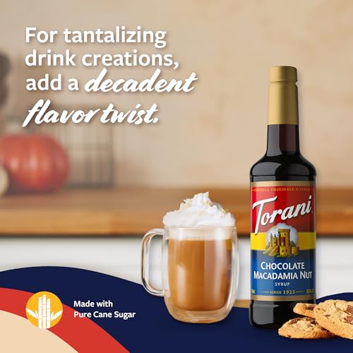 Image of Torani Coffee Syrup, Chocolate Macadamia Nut Flavored Syrup for Drinks, Pump Included, 25.4 Fl Oz