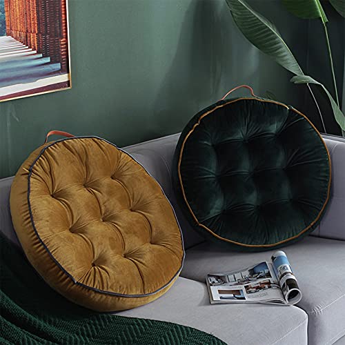 2Pcs Floor Cushion Pillow Round Tufted Meditation Cushion,23 In Velvet Solid Color Seat Cushion With Handle,Tatami Floor Round Cushion,For Home Office Patio Dining Chairs,Green #TOP2