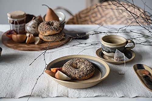 Creative Co-Op S/2 Stoneware Cup W Saucer Mug Set, 6.25", Brown & Black #TOP6