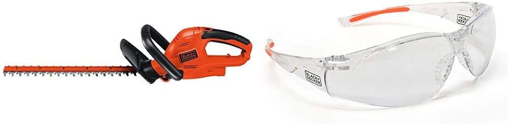 BLACK+DECKER Hedge Trimmer, 20-Inch, 3.8-Amp with Safety Eyewear, Lightweight, Clear Lens (HT20 & BD250-1C)