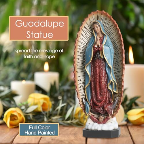 Estatua Virgen de Guadalupe 8.8 pulgadas Resina Pintada a Mano miniatura 2