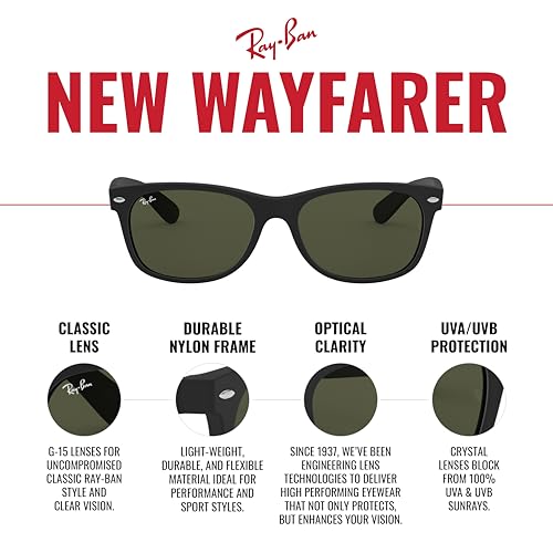 Ray-Ban Unisex's Rb2132 New Wayfarer Sunglasses, Rubber, Black/Blue, 52 mm - Image 4