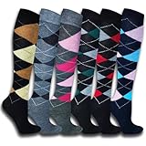 4/6 PAAR DAMEN MÄDCHEN LAUFSOCKEN KNIESTRÜMPFE REISESTRÜMPFE LANGE SOCKEN KOMPRESSIONSSTRÜMPFE KARO MUSTER 1303 (DE/NL/SE/PL, NUMERISCH, 39, 42, REGULAR, REGULAR, 6 PAAR MODEL 2)