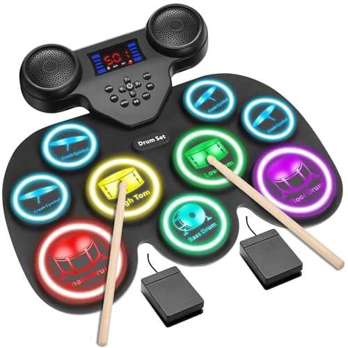 Electronic Drum Set with 7-Color LED Light Show on Strike,...