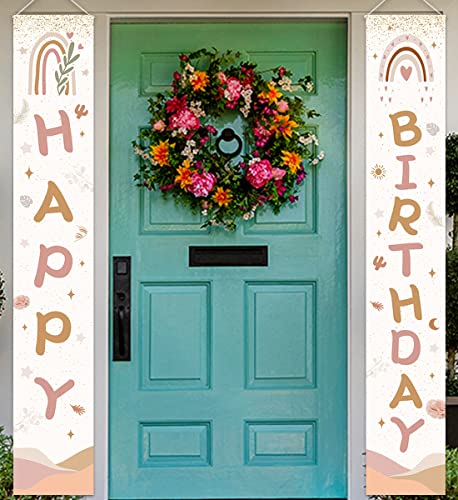 Boho Rainbow Birthday Decorations-Happy Birthday Porch Sign Banner Boho Rainbow Theme Party Supplies Door Hanging Banner For Girl Birthday Decorations #TOP2