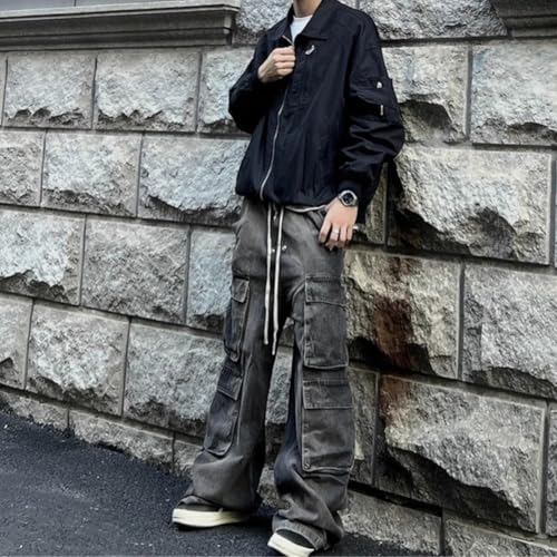 Vintage Streetwear Jeans Men Multi-Pocket Straight Denim Pants Male Stretch Waist Jeans3