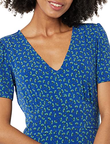 Image of Amazon Essentials Women's Short Sleeve V-Neck Gathered Flattering Fit and Flare Dress