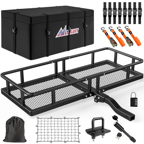 Image of Nilight 60 inch x 20 inchx 7.87 inch Folding Carrier Fits 2-Inch Receiver 500 Lbs Capacity Bag Net Ratchet Straps Lock Stabilizer for SUV Pickup RV Van