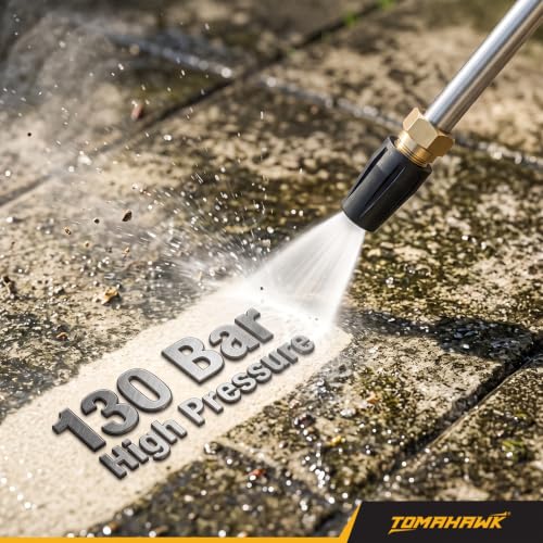Image of Tomahawk TPW-A Induction Motor Pressure Washer - 130 Bar High Pressure, 1900W Deep Cleaning Power | 1-Line Compact Washer with 8m Hose, Pressure Gauge & Foam Bottle for Car, Bike & Home